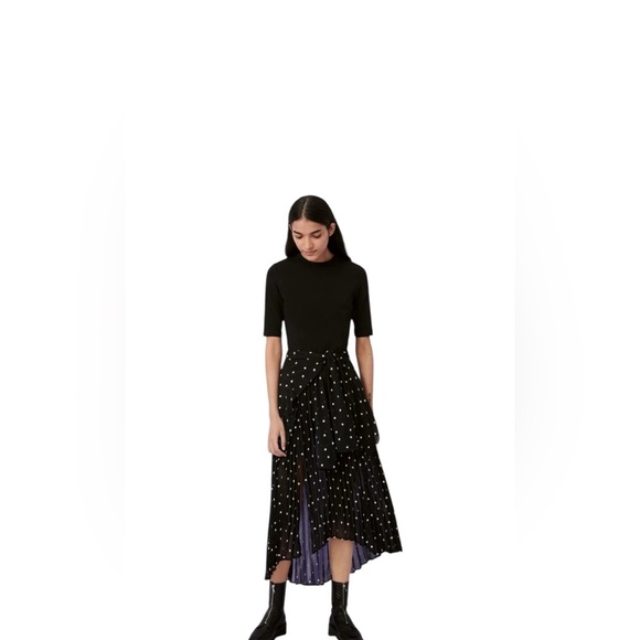 Maje Rivoli Micro-Floral Embroidered Midi Black Dress French Size 38, US Size S - Picture 2 of 10